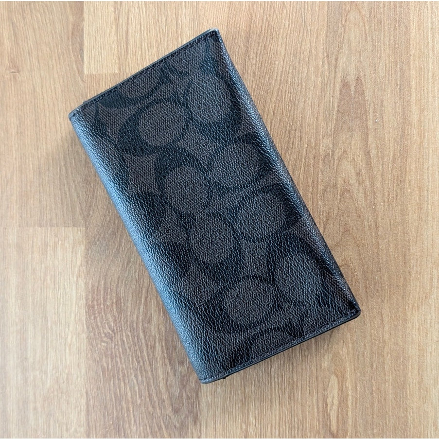 Coach Wallet Unisex Signature Black/Brown Leather Card Holder Tech Phone Wallet