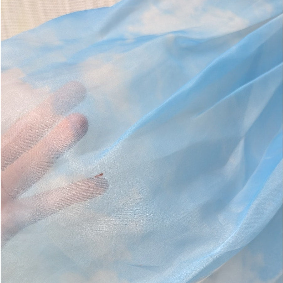 Selkie Blue Organza Head in the Clouds French Puff Short Dress, size L