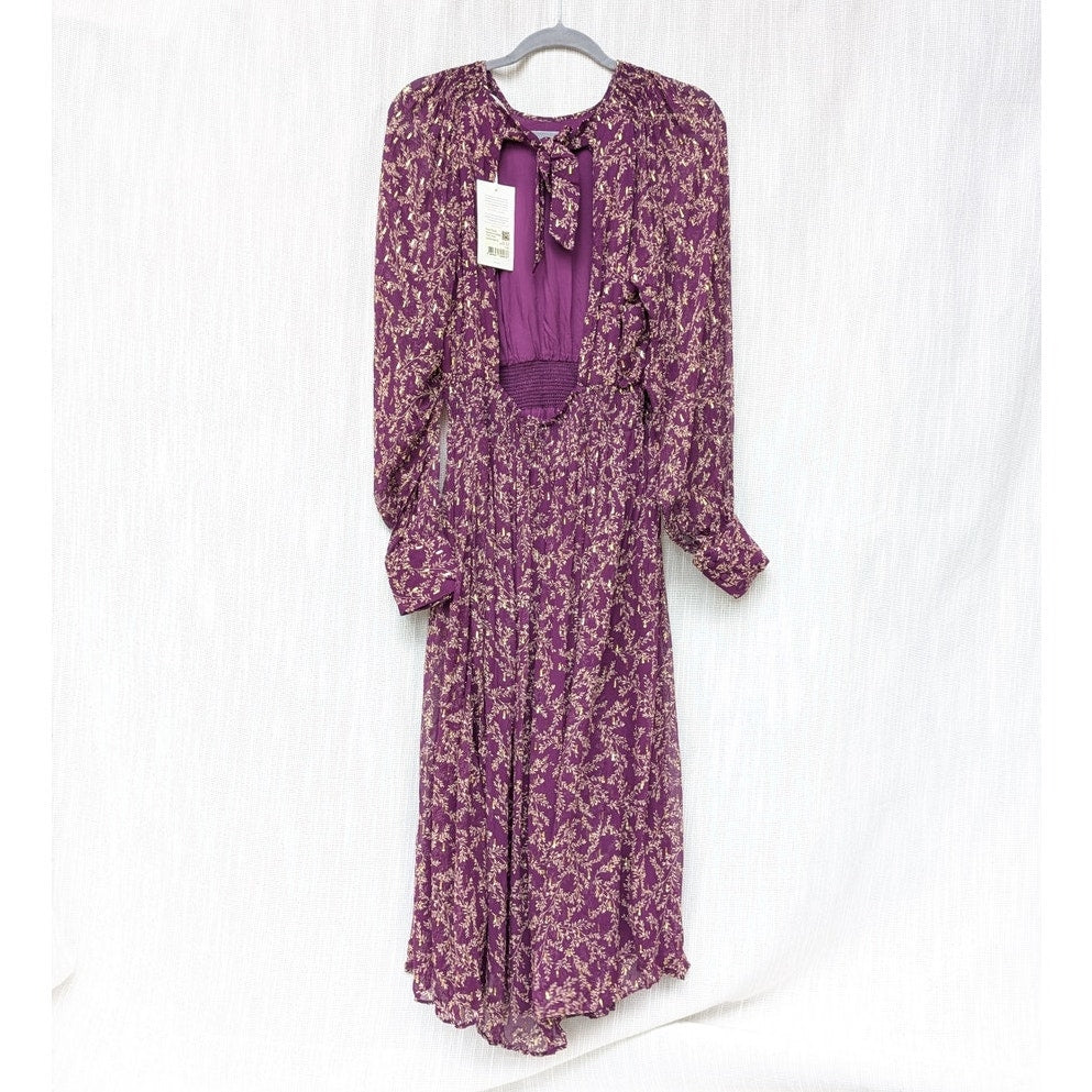NWT Sézane Purple Robe Priscilla Floral Backless Midi Maxi Dress, size 40/L