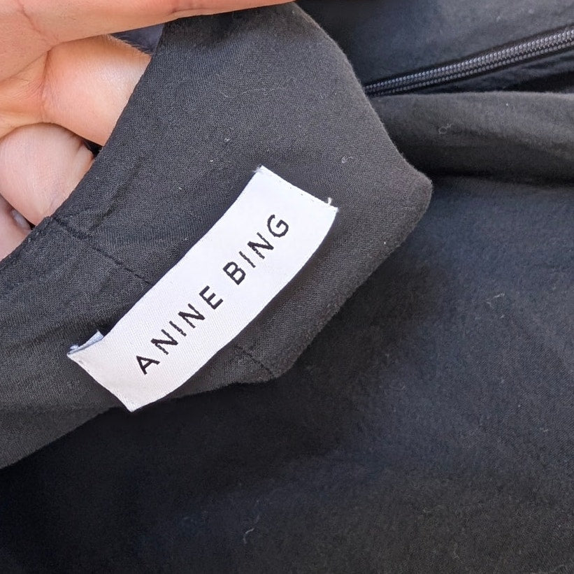 Anine Bing Bree Dress Womens L Black Cotton Sleeveless A-line Midi Maxi Sundress