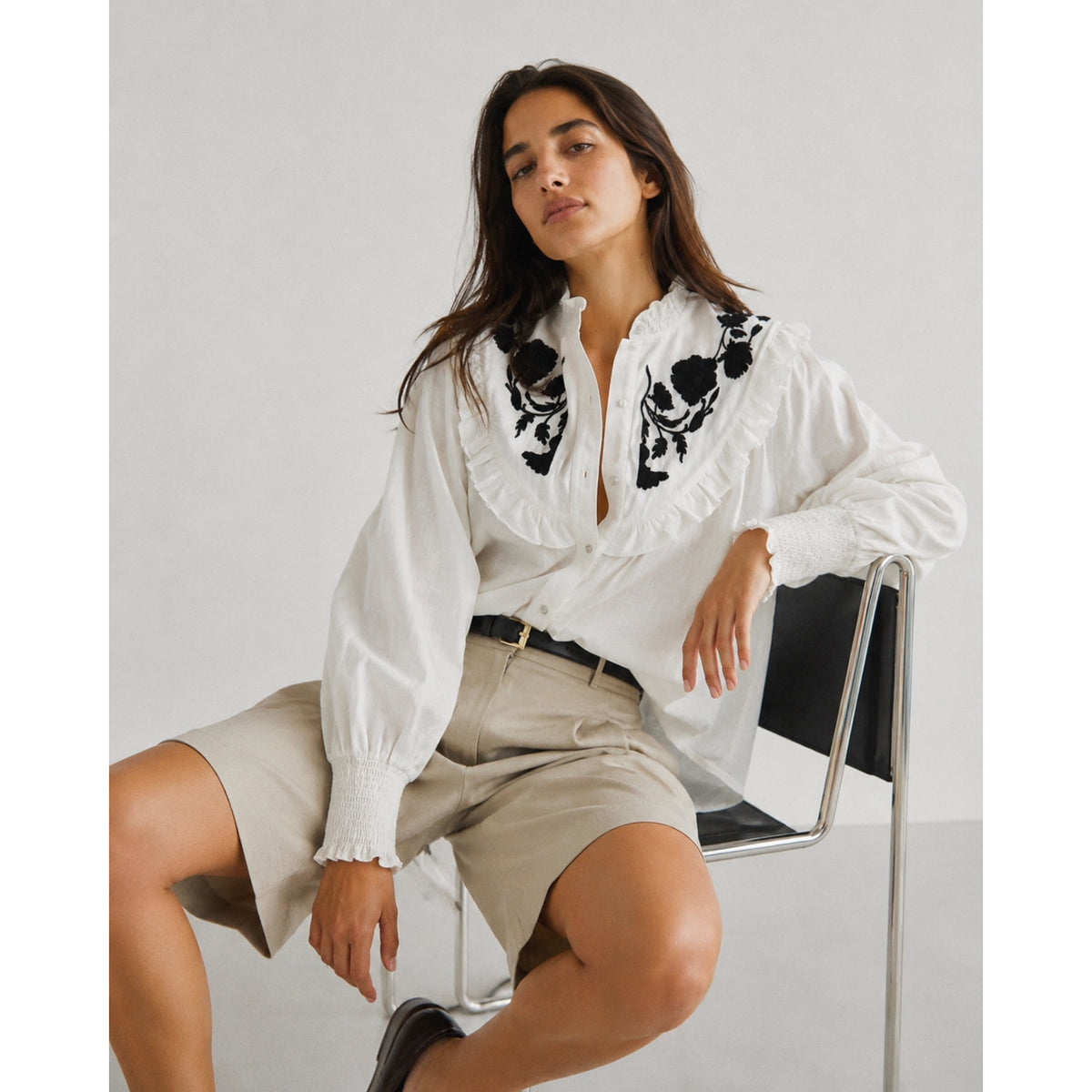 Free People Rose Vines Embroidered Top Womens S White Floral Cotton Button-up