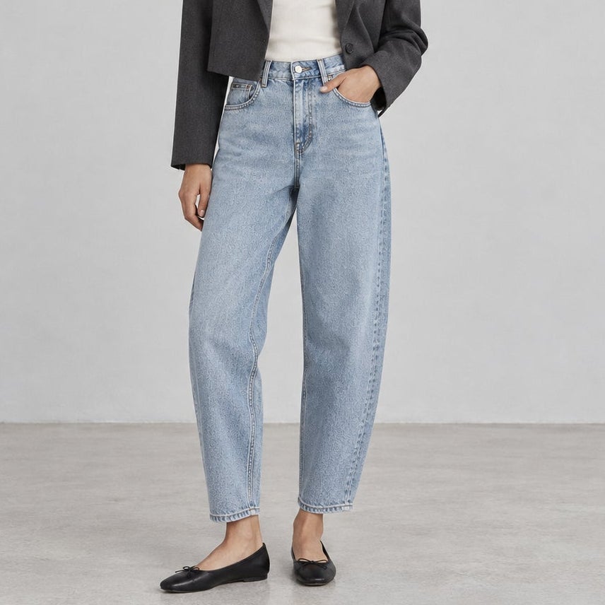 Frank And Oak Linda Balloon Fit High Rise Jeans in Light Wash Size 26