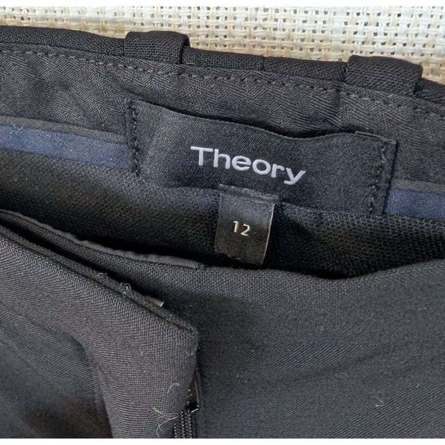 Theory Demitria 2 Flare Pants Black Stretch Wool Size 12
