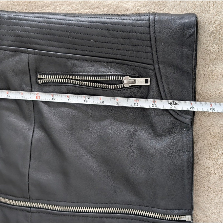 Barneys Men's Originals Black Leather Moto Biker Full Zip Jacket, size M