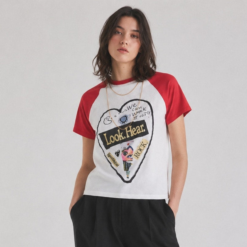 Desigual Heart Top Womens EU L/US M Short-sleeve Print Cotton T-shirt NWT
