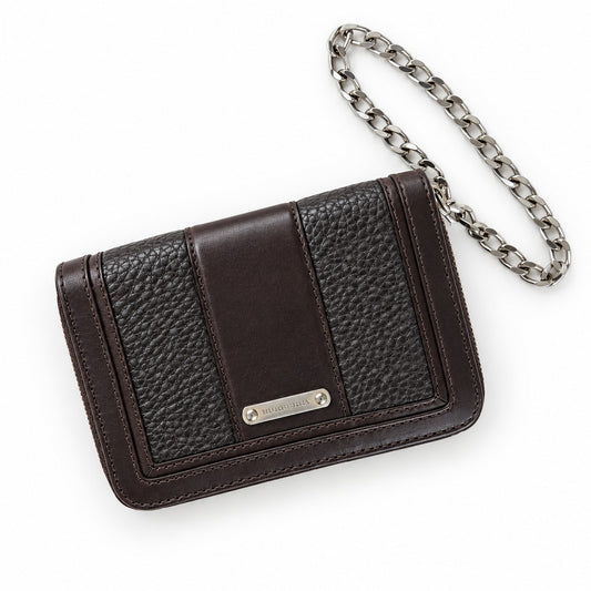 Burberry Vintage Leather Wallet with Chain Black Plaque Logo Bifold Rare