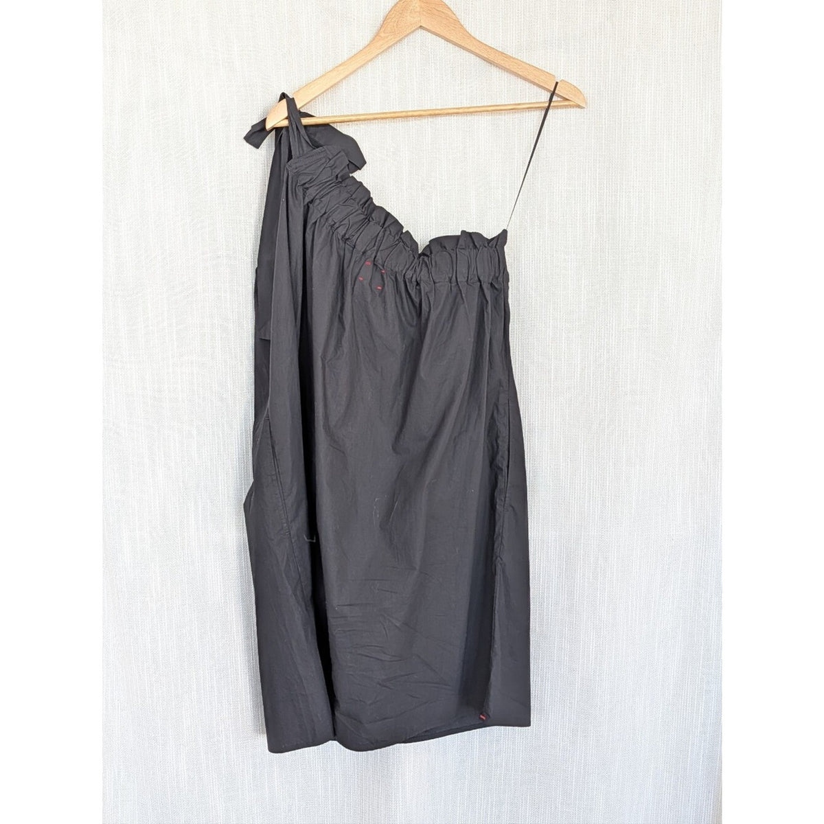 NWOT Xirena Saskia One Shoulder Mini 100% Poplin Cotton Black Dress, Size L