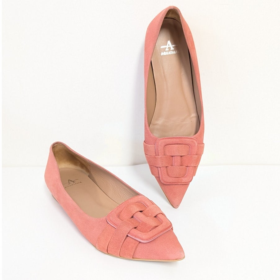 Aquatalia Jojo Dusty Pink Suede Leather Pointed Toe Flats Shoes Womens 9.5M