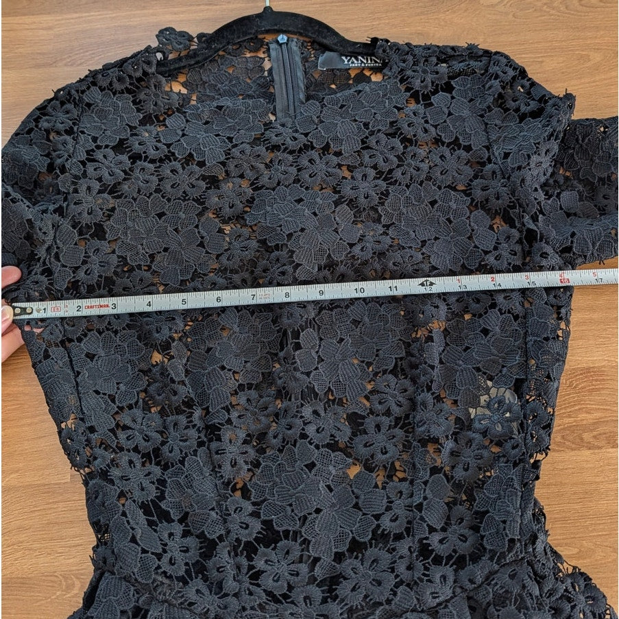 Yanina Prêt-à-porter Lace Dress Womens EU 40/US 8 Black Lace 3/4 Sleeve Midi