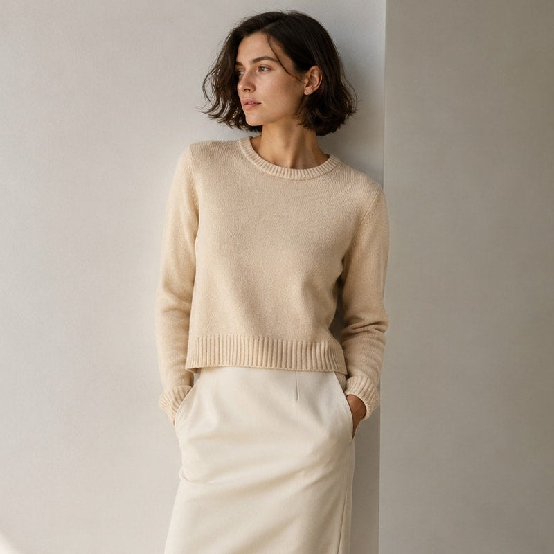 Sportmax Maga Cashmere-Wool Crewneck Long Sleeve Pullover Sweater, size M