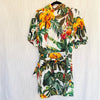 House of Harlow 1960 Dress Womens L Linen Blend Tropical Print Mini Shirt Dress