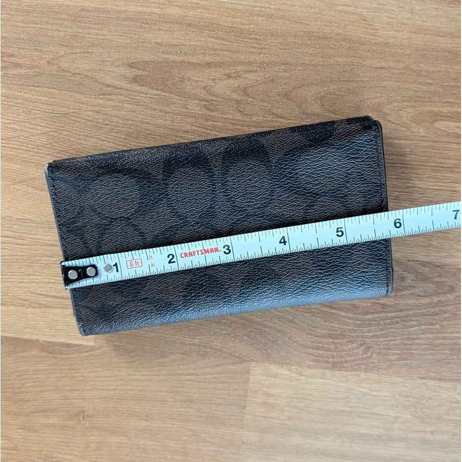 Coach Wallet Unisex Signature Black/Brown Leather Card Holder Tech Phone Wallet