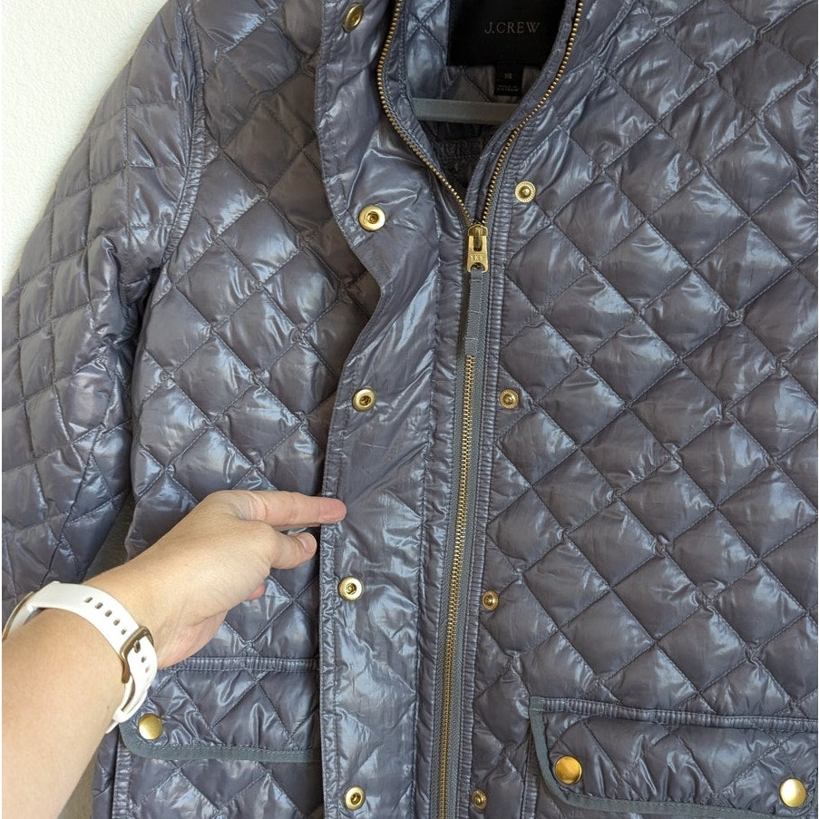 J.Crew Blue/Gray Quilted Down Filled Full Zip Puffer Lightweight Jacket, size XS
