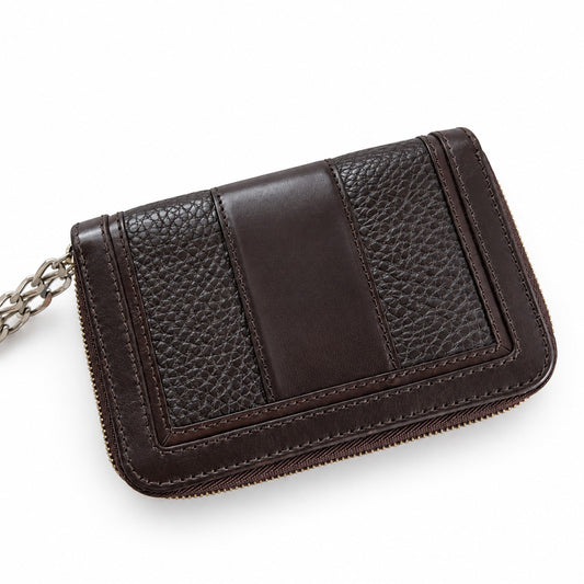 Burberry Vintage Leather Wallet with Chain Black Plaque Logo Bifold Rare