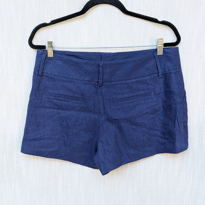 Alice + Olivia Linen Short Womens 10 Navy Mid-rise Mini
