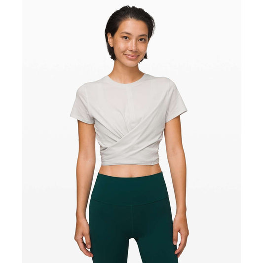 Lululemon Time To Restore Tie-Front Short Sleeve Crop Top Womens 10 Vapor