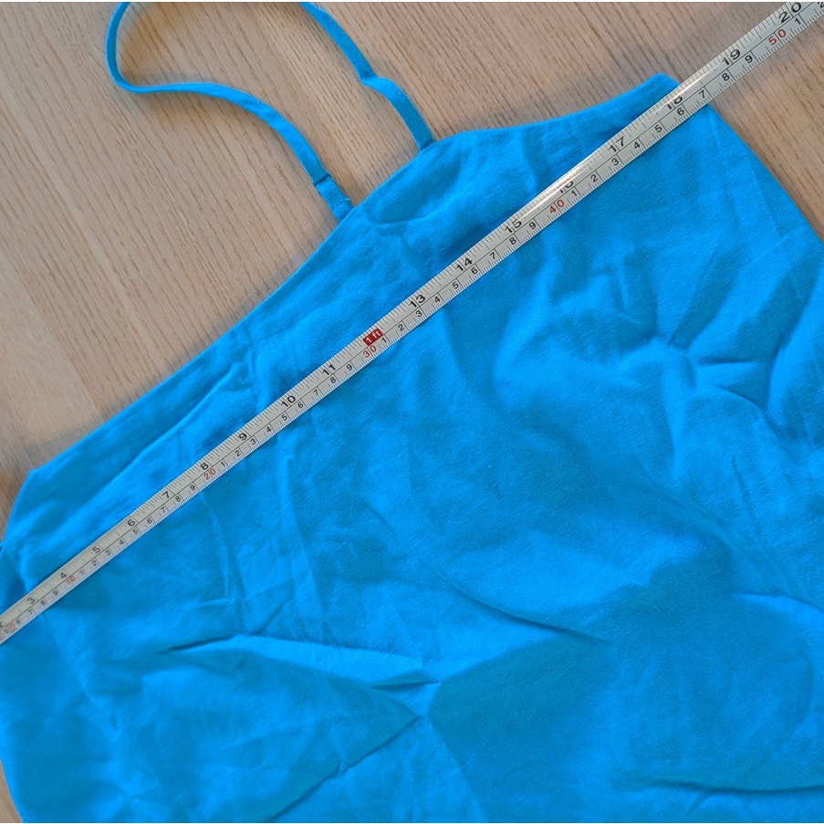 Gap Linen-Blend Bubble Mini Dress Womens M Tall Blue Sleeveless Square Neck
