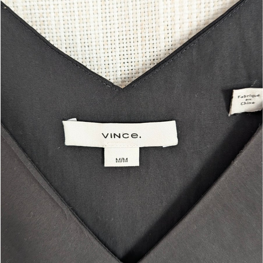 Vince Flutter-Sleeve Tie-Back Midi Dress Womens M Black V-neck Sleeveless
