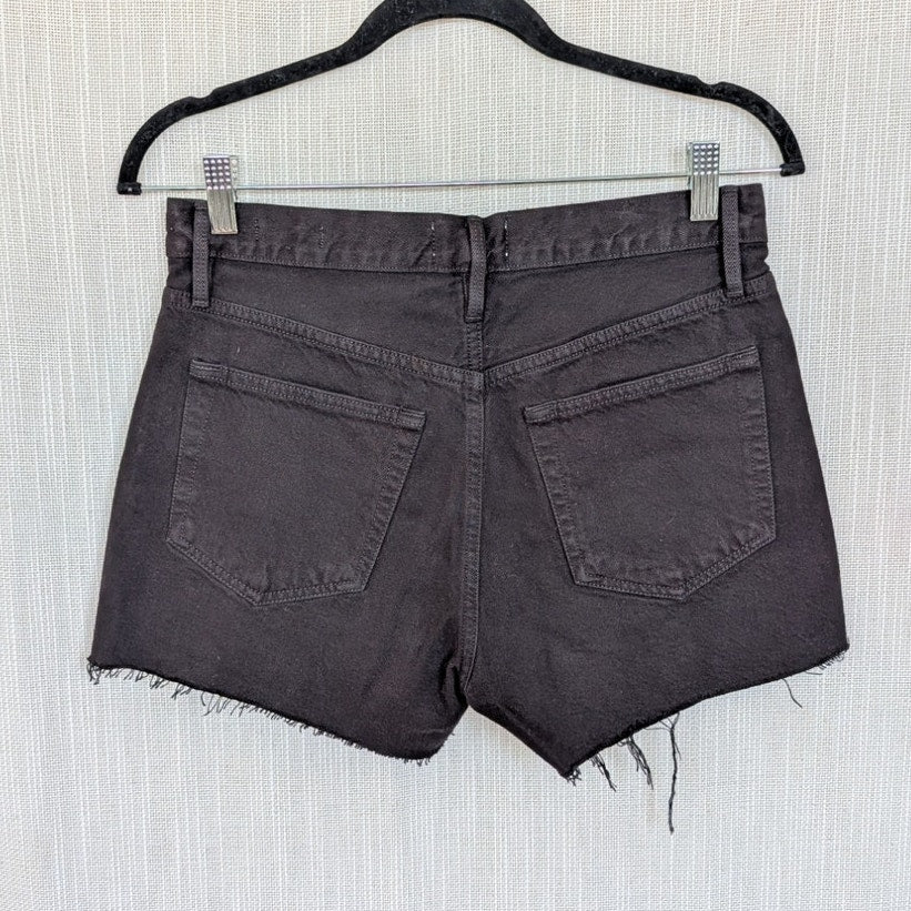 Frame Le Brigette Mini Short Womens 25 Black Denim Cotton High-Rise Raw Cut NWOT