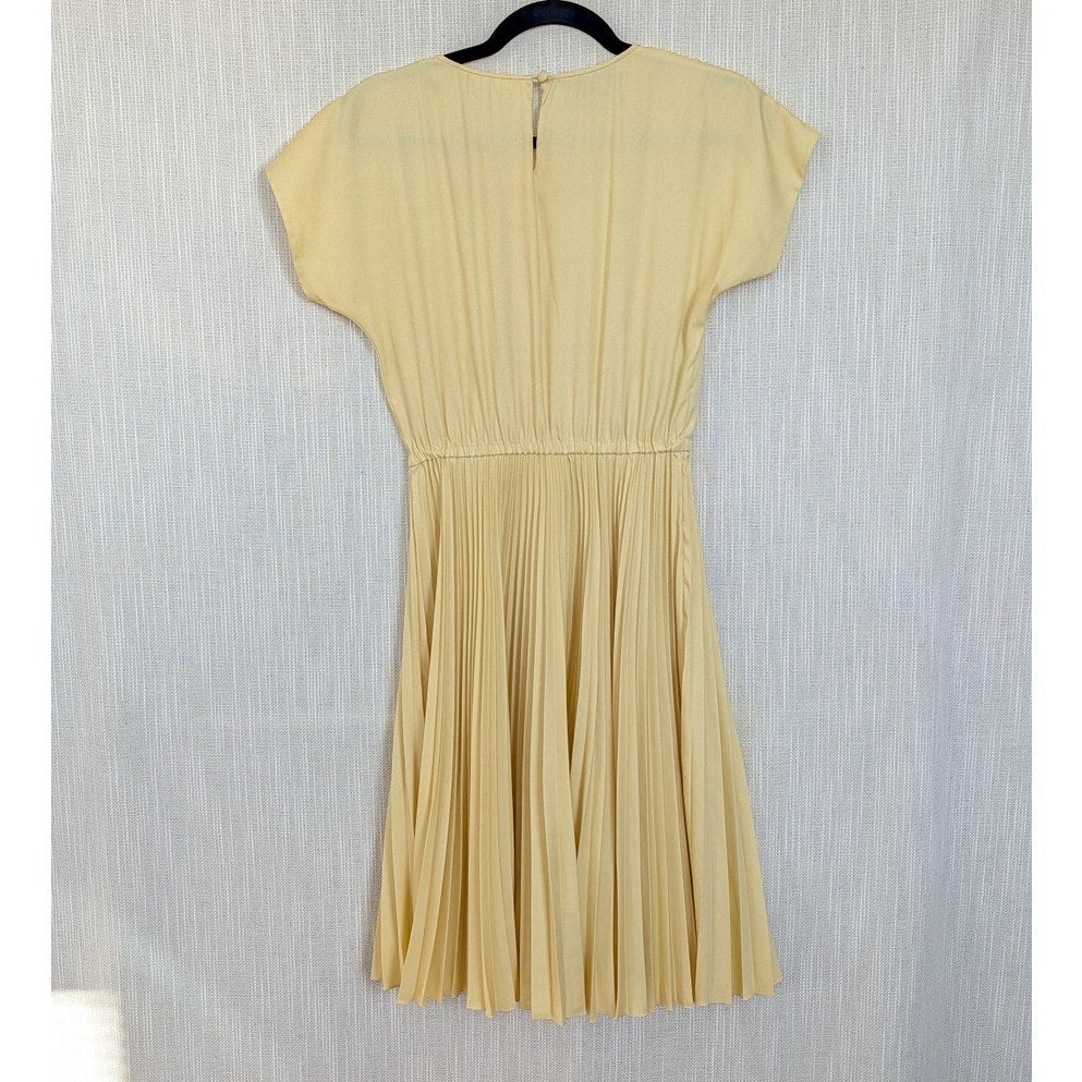PRADA Pleated Short Sleeves Dress Womens IT40/S Yellow Crew Neck Knee Length