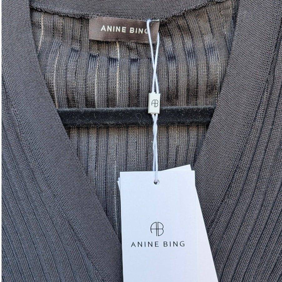 Anine Bing Matheo Cardigan Womens S Black Rib Long Sleeve Button Front NWT