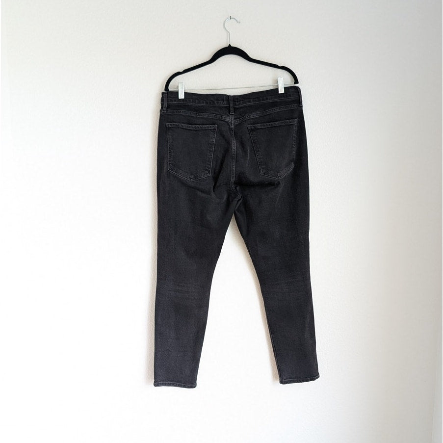 Agolde Nico Black High Rise Slim Fit Cotton Blend Button Skinny Jeans, size 32