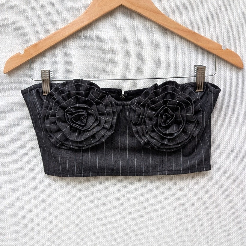 AFRM Charcoal White Pinstripe KIKO Strapless Crop Top, size S