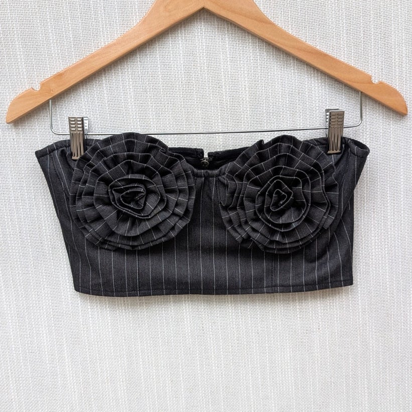 AFRM Charcoal White Pinstripe KIKO Strapless Crop Top, size S