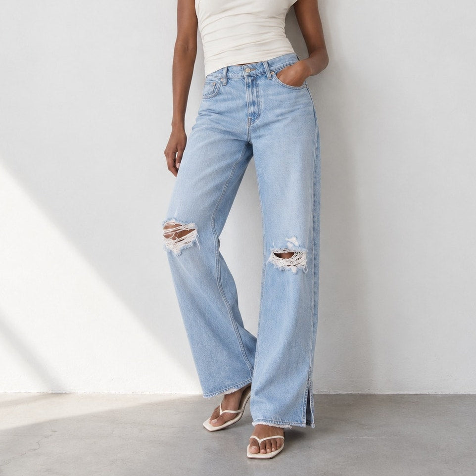 MOTHER SNACKS! The Fun Dip Puddle Sliced Jeans Size 28 Lots Of Nibbles Wash