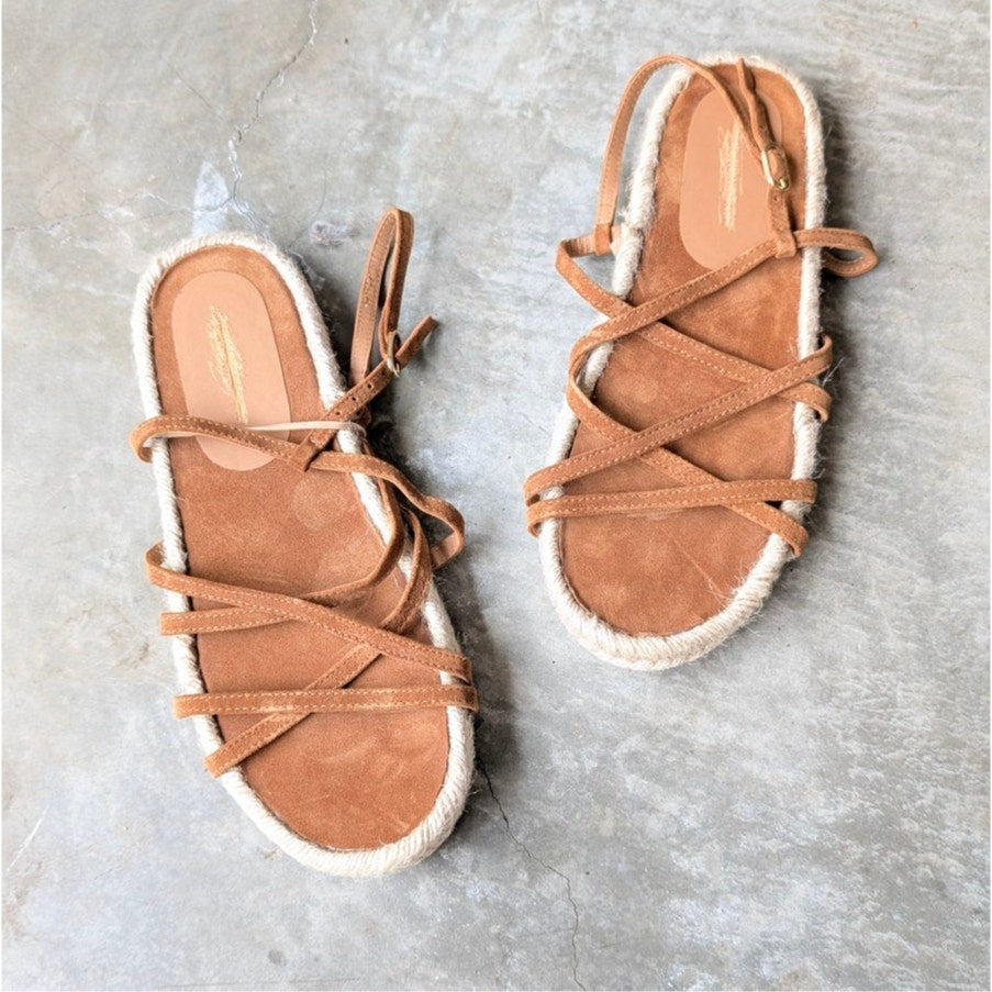 Brochu Walker Dawson Espadrille‎ Sandals Womens 10 Brown Strappy Suede Leather