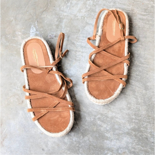 Brochu Walker Dawson Espadrille‎ Sandals Womens 10 Brown Strappy Suede Leather
