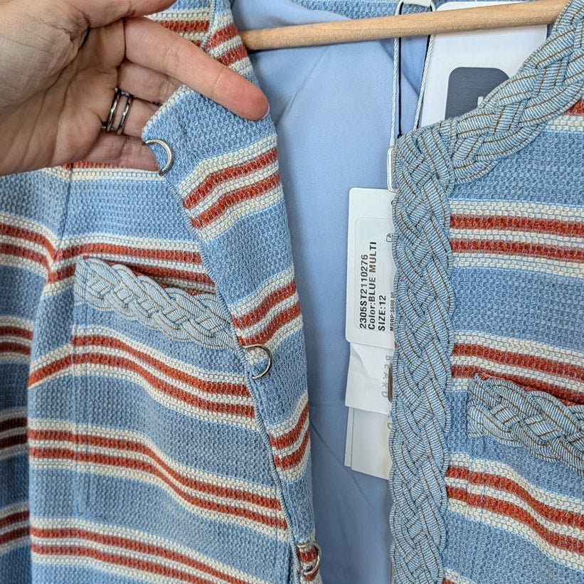 Veronica Beard Arrowe Jacket Blazer Womens 12  Blue Multi Striped Crewneck NWT