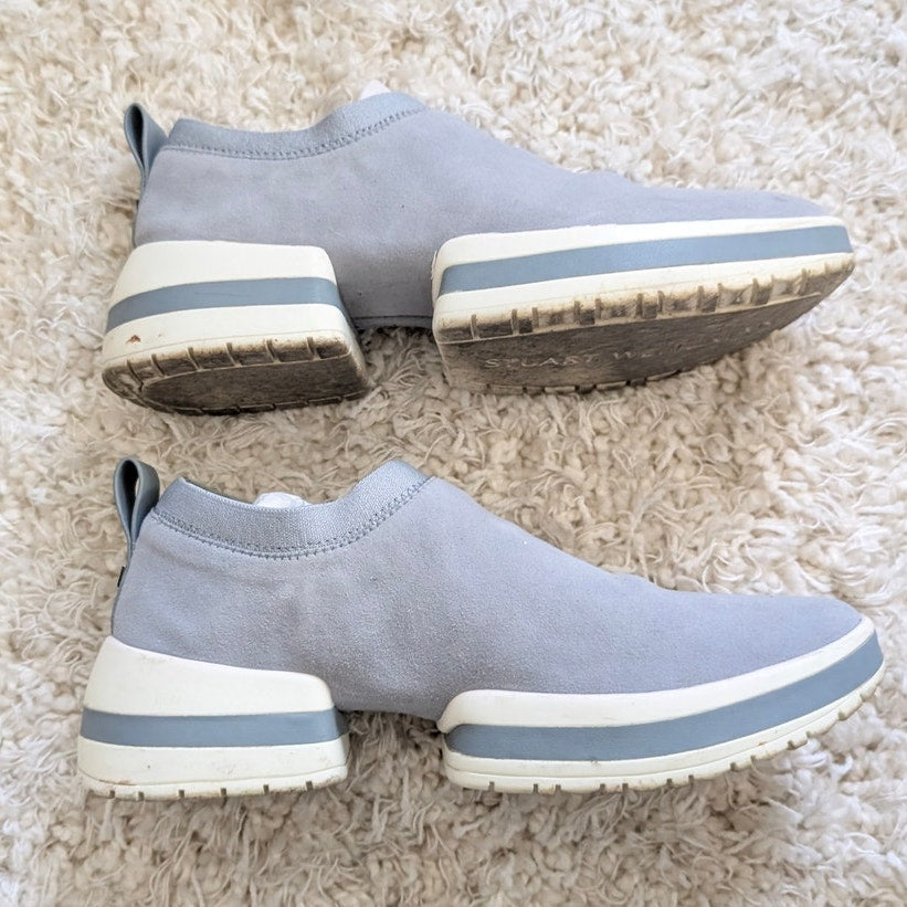 Stuart Weitzman SW-612 Light Gray/Blue Suede Sock Slip-On Sneakers, size 7.5B