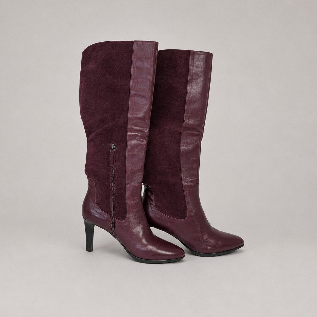 Aquatalia Wine Burgundy Leather Suede Knee-High Boots Womens 10 High Heel