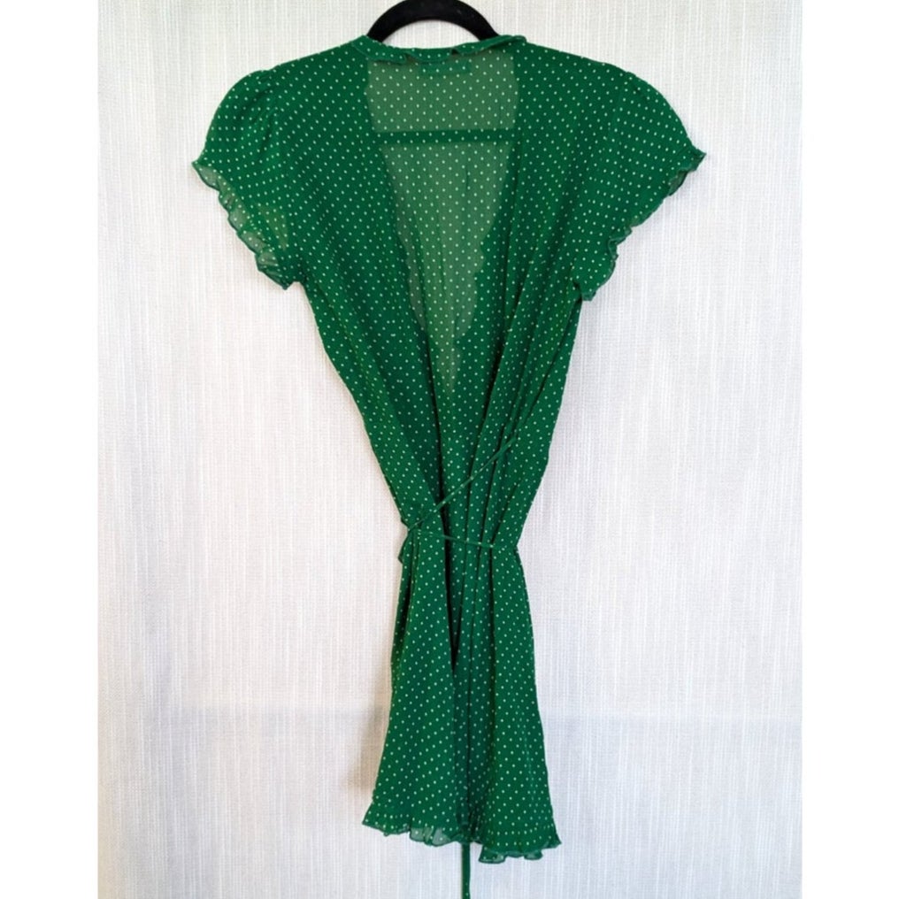 Reformation Sicilia Green Polka Dot Ruffle V-neck Wrap Mini Dress S