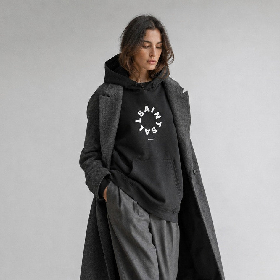 AllSaints Etienne Tierra Hoodie Unisex Womens Mens S Black Long Sleeve Logo