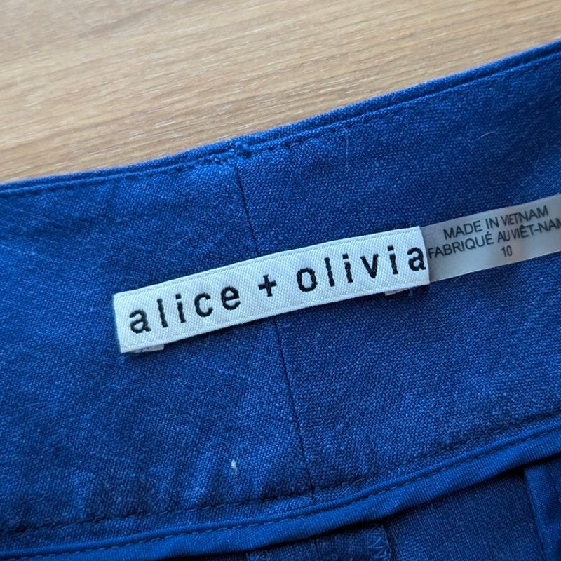 Alice + Olivia Linen Short Womens 10 Navy Mid-rise Mini
