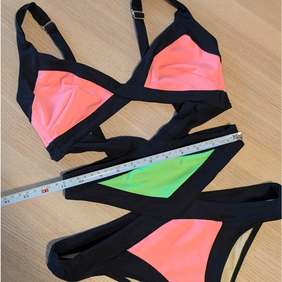 Agent Provocateur Mazzy Swimsuit Womens AP 3/US 6 Green/Pink One Piece Bandage