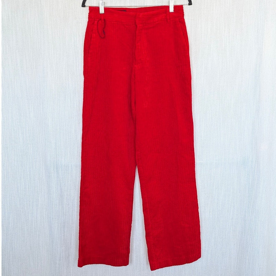 Zara 1255/507/600 Cord Pants Womens S Red High-rise Straight Full Length NWOT