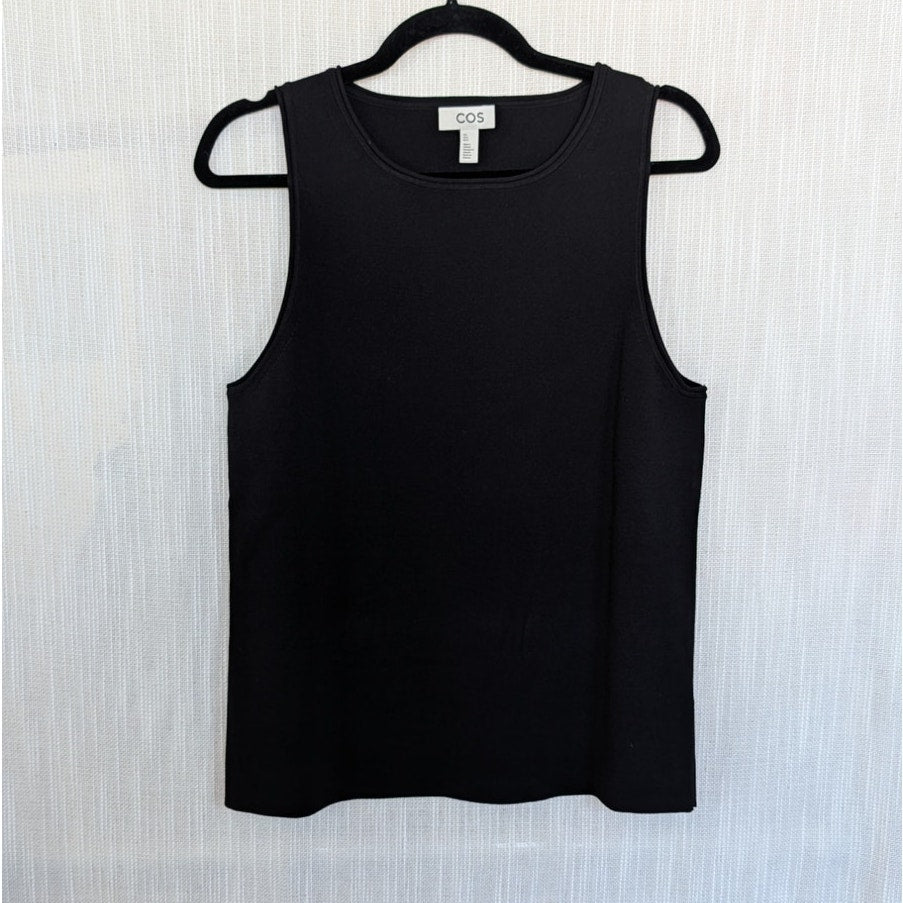 COS Tubular Knit Tank Top Womens L Black Sleeveless Jersey Slim Fit
