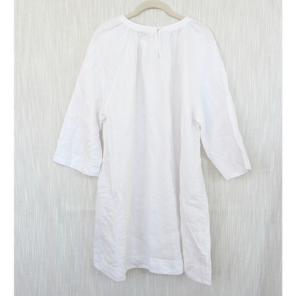 Jenni Kayne Linen August Dress Womens L White Relaxed Mini Shirt 3/4 Sleeve