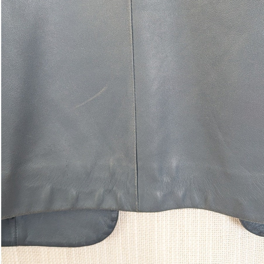 Common Leisure Power Blazer Suit Jacket Womens S Gray Blue Leather Oversized