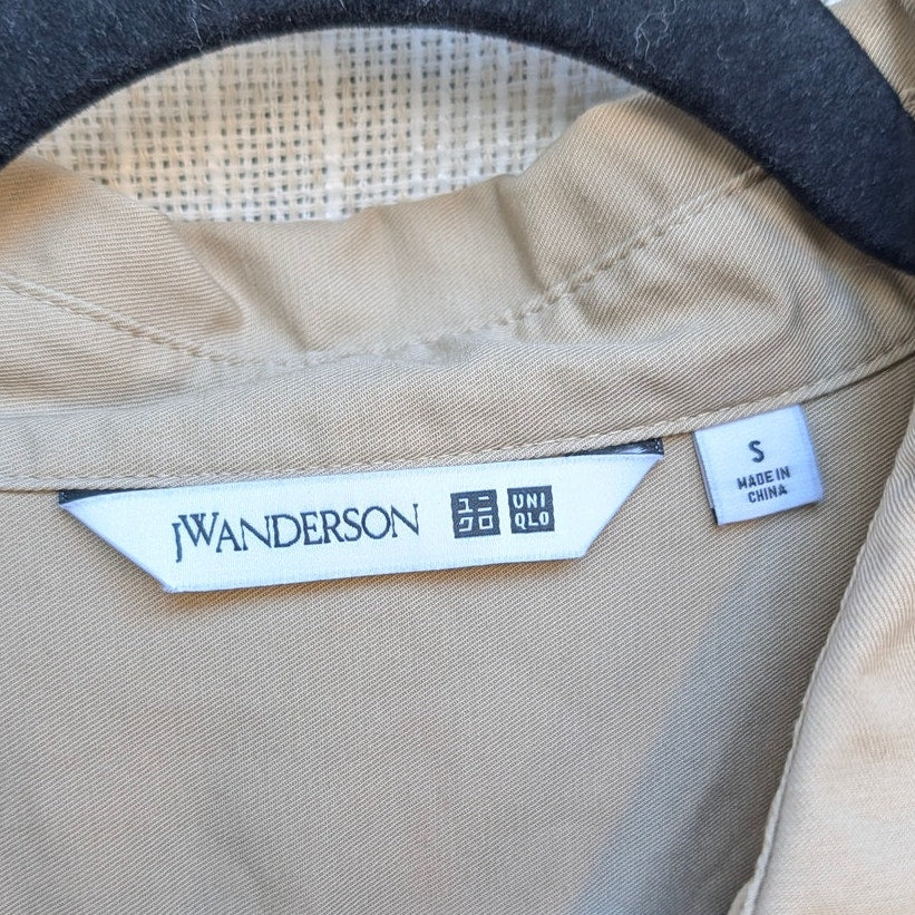JW Anderson x Uniqlo Shirt Dress Womens S Beige Cotton Drawstring Waist Casual