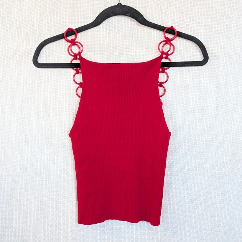 Musier Paris Guapa Delos Red Chain Strap Ribbed Top Size FR 36 US 4