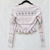 SKIMS Logo Plush Pointelle Henley Pullover Womens L Cream Fair Isle Long Sleeve