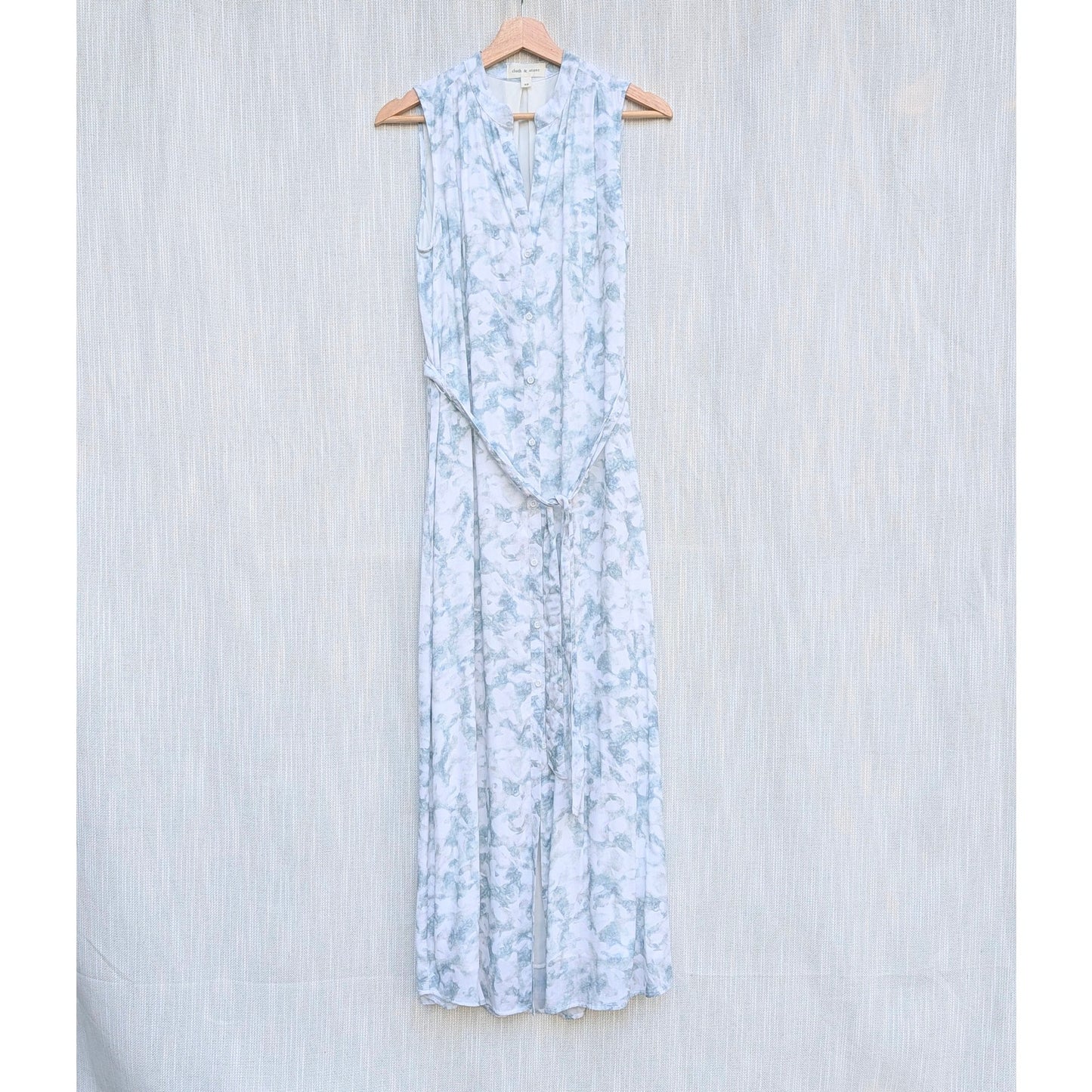 Cloth & Stone Dress Womens XS Blue/Gray Abstract Sleeveless Belted Shirt Midi
