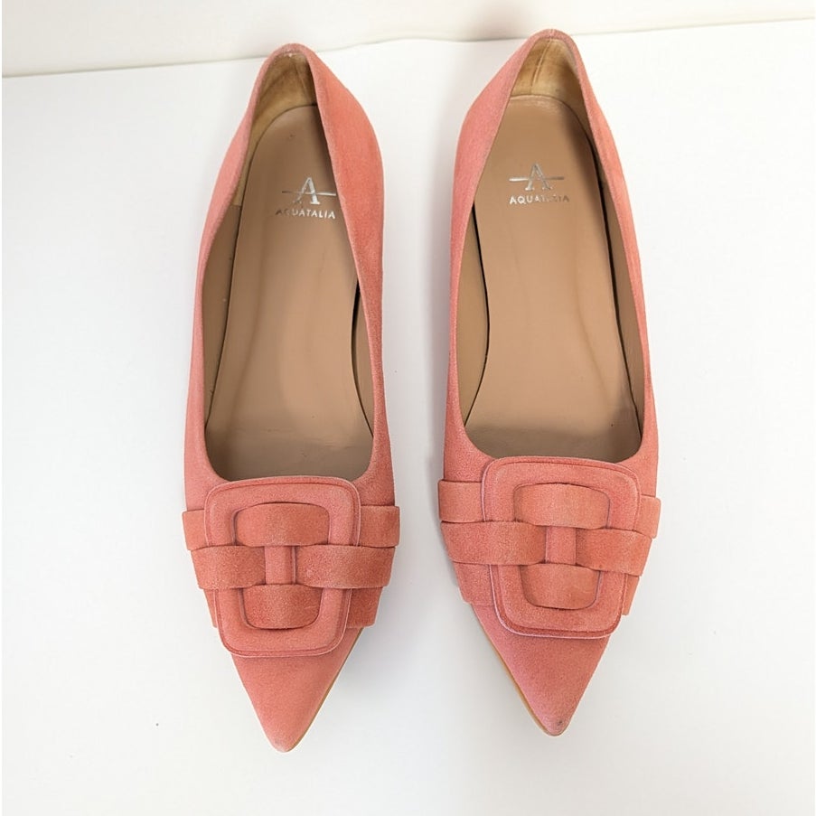 Aquatalia Jojo Dusty Pink Suede Leather Pointed Toe Flats Shoes Womens 9.5M