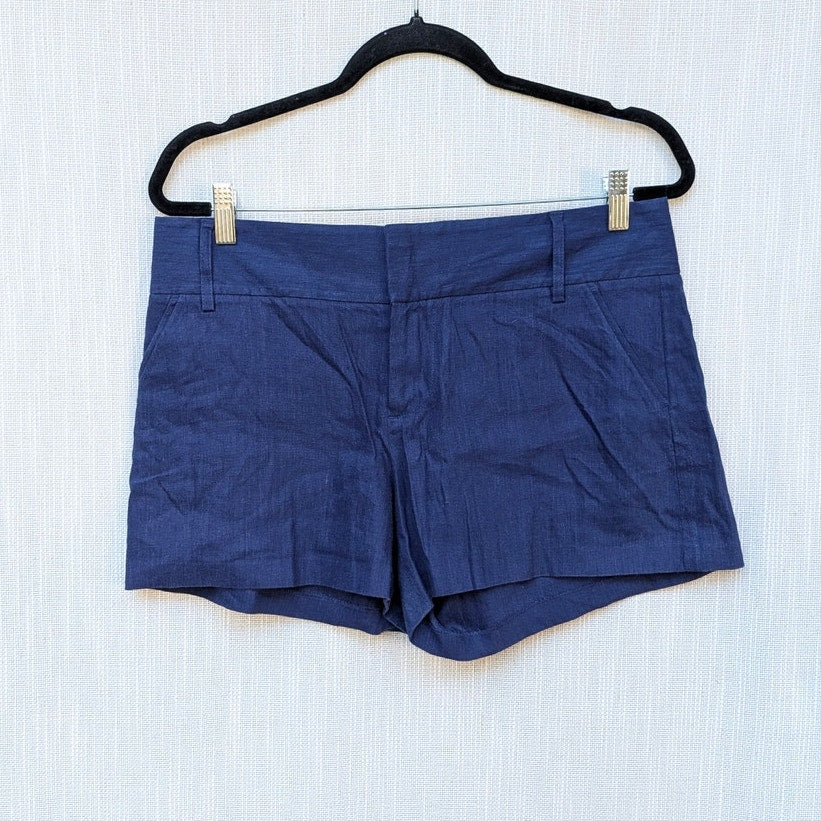 Alice + Olivia Linen Short Womens 10 Navy Mid-rise Mini