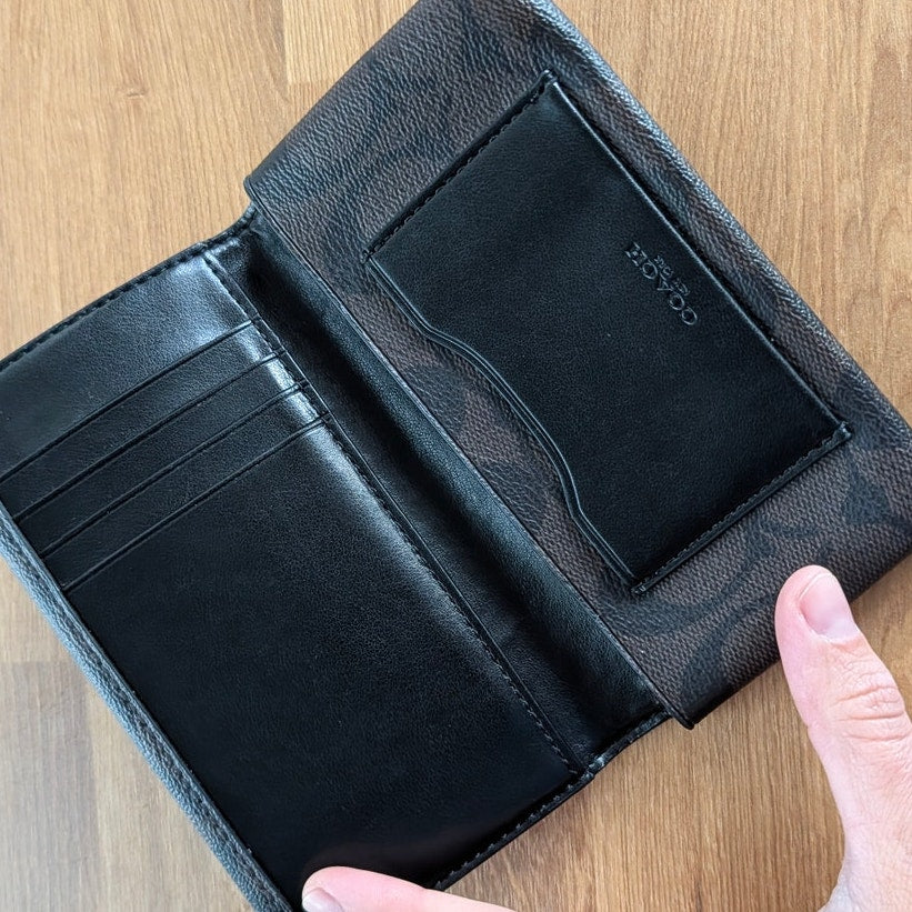 Coach Wallet Unisex Signature Black/Brown Leather Card Holder Tech Phone Wallet