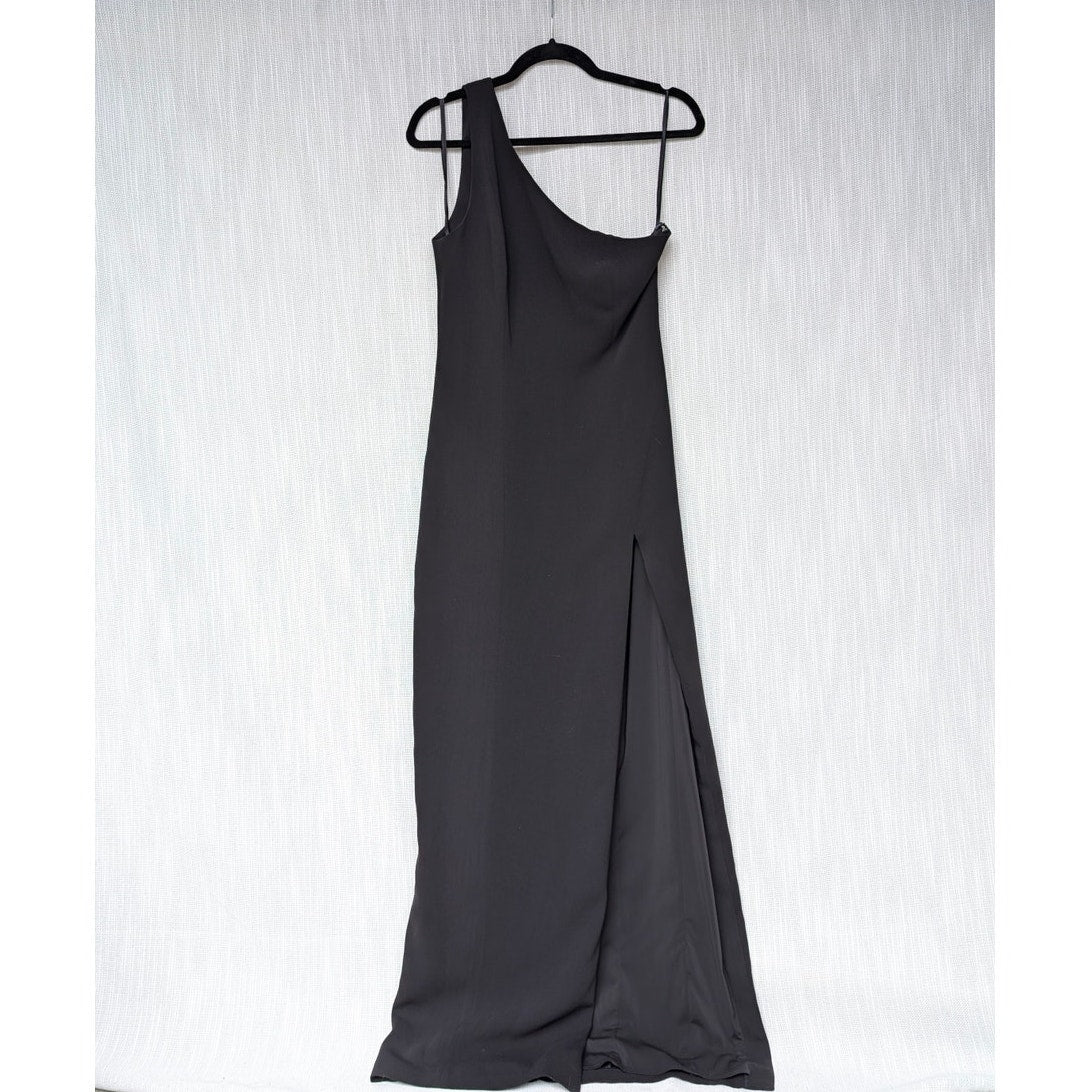 NBD Once Again Black One Shoulder Slit Midi Maxi Gown Dress, size S